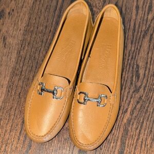 Salvatore Ferragamo Tan Leather Flats with Horsebit Detail